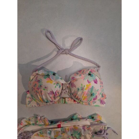 Victoria’s Secret Swim Gorgeous Push Up Floral Bikini 32B M Add 1.5 Cup Sizes - Picture 2 of 4